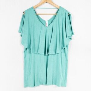 Perfectly Priscilla Breathe Your Name Top 2X Jade Green Stretch Knit Casual NEW